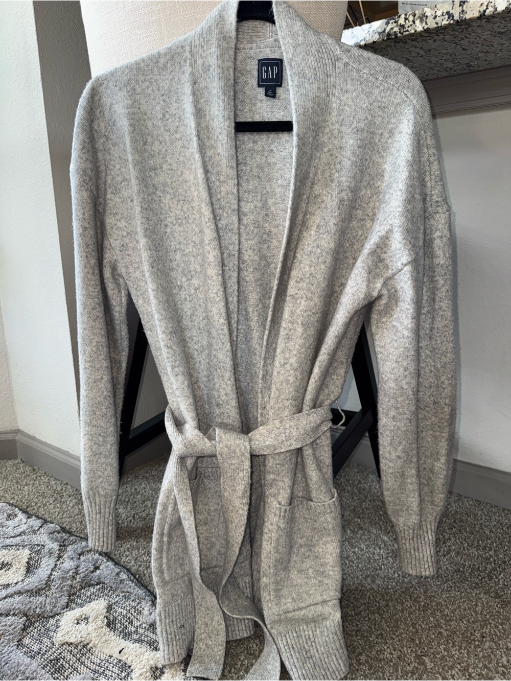 GAP Light Gray Open Front Belted Cardigan